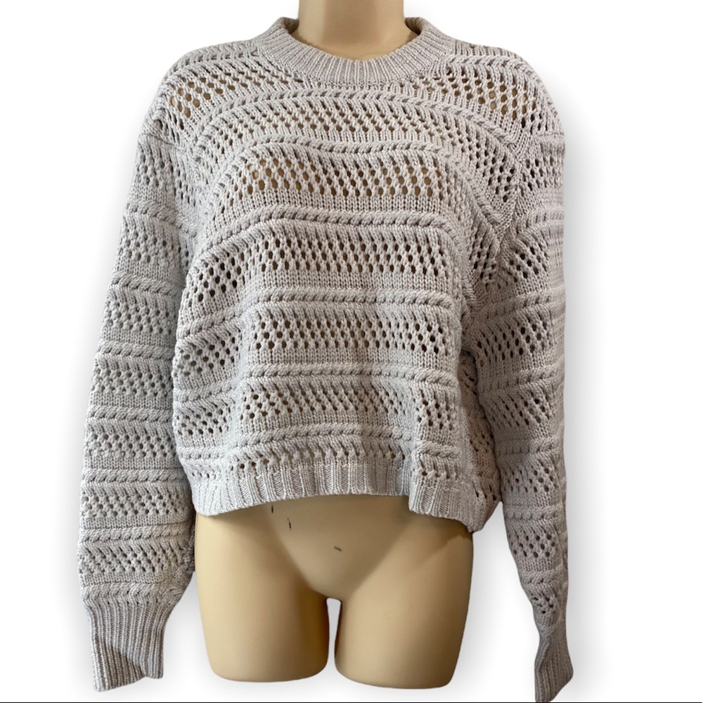 Wilfred Aritzia Merino Wool Chunky Open-Knit Gray Sweater Size M